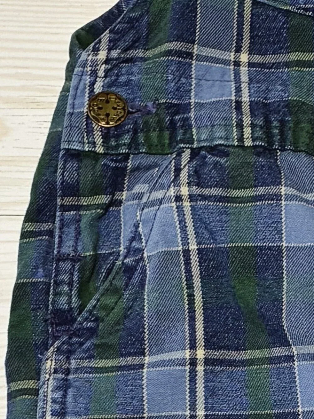 Vintage OshKosh B'gosh Plaid Overalls 24M Blue Green Tartan ength as your toddle